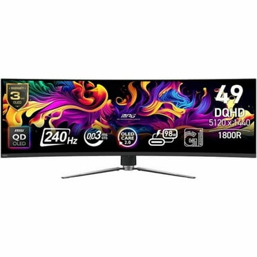 MSI MPG 491CQPX QD-OLED 49-inch QD-OLED 5120 x 1440 (DQHD) Computer Monitor, 240Hz, Adaptive-Synch, HDMI, Display Port, VGA Port, VESA Mountable