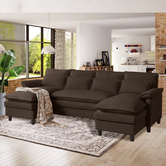 Pingliang Home Oversized U Shaped Couch,4 Seat Sectional Sofa with 4 Pillows,Upholstered Symmetrical Cloud Couch with Double Chaise,Wrap Around Sofa Modular sofa for Living Room Apartment Office
