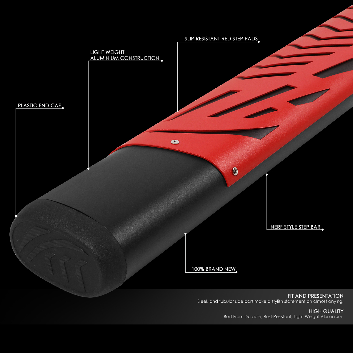 DNA Motoring 5" OD Side Step Nerf Bars Running Boards for 2019-2022 Ram 1500 Crew Cab, Black / Red