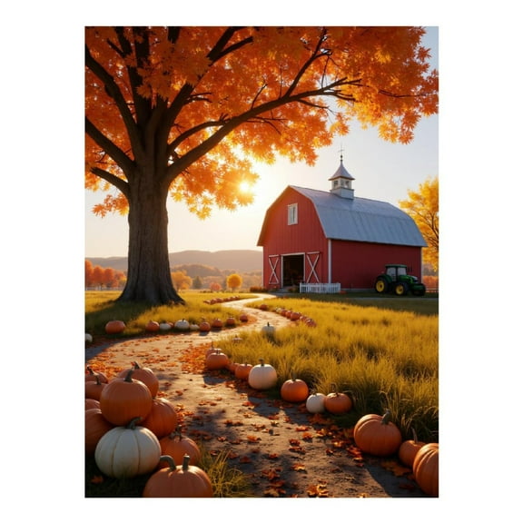 Diamond Art Kit for Adults, Autumn Farm Sunset Pathway Diamond Painting for Adults Beginners, 5D DIY Diamond Art Painting Kits, Colorful Diamond Painting Craft for Home Decor 12x16