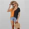 thumbnail image 4 of Fjuchai Womens Color Clash T-Shirt Shirt Summer V-Neck Short Sleeve Pullove Loose Loose Tees S-XL, 4 of 9