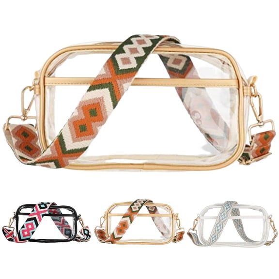 Modstep Clear Crossbody Bag for Women Stadium Events Approved Waterproof Transparent Phone Purse with Printing Detachable Strap Black