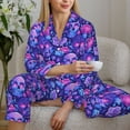thumbnail image 5 of KLL blue Skull purple flower1 Print Women's Long Sleeve Pajamas with Pants Sleepwear Loungewear 2 Set-Small, 5 of 7