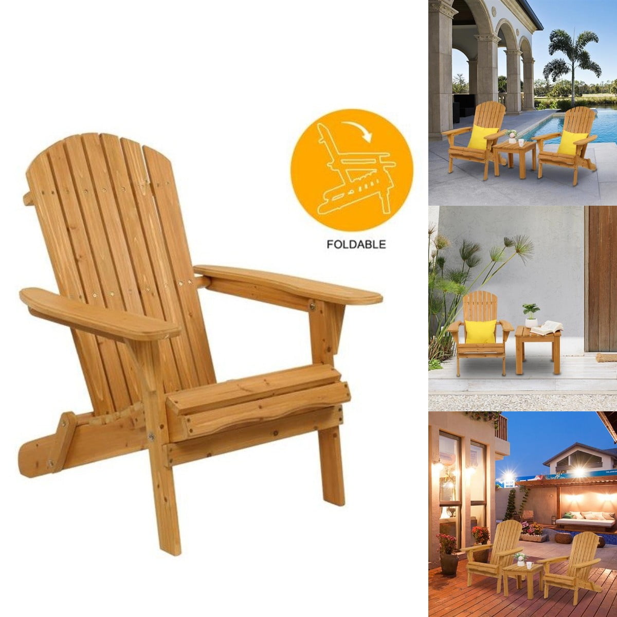 [New Arrival] Folding Wooden Adirondack Chair 350 lbs Capacity Load Patio Chairs Accent