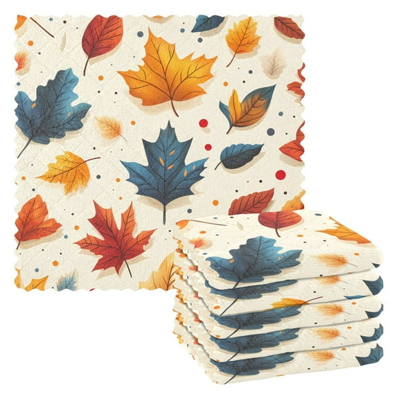 Kitchen Dish Towels Soft Absorbent Dish Cloths 11"x11" Fall Leaf and Dots 6 Packs