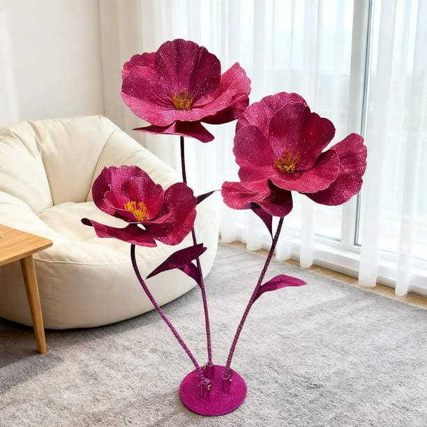 Flores gigantes para bodas, decoración nupcial, flores artificiales gigantes hechas a mano, realistas, de 160 cm de altura, ideales para fiestas de Rojo rosa