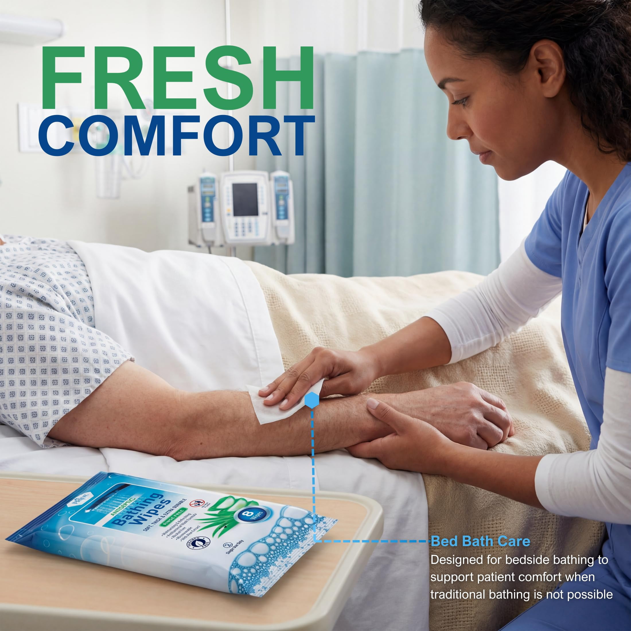 MEDPRIDE 8-Pc Rinse-Free XL Bath Wipes Shower Adult Wipes with Aloe Vera, 12-Pack
