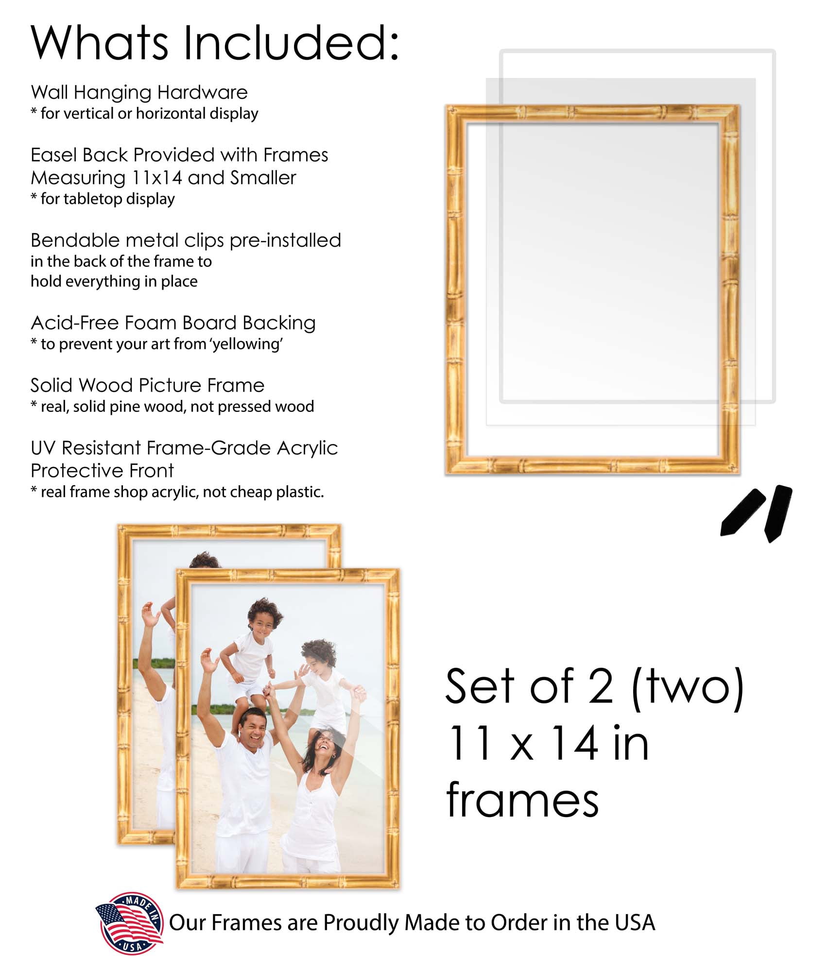 11x14 Gold Bamboo Picture Frame Set Pack of 2 Gold Bamboo Wood Picture Frames for Gallery Wall