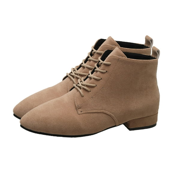 Tuphregyow Women's Comfortable Suede Ankle Boots with Lace Up Detail and Hidden Flat Sole Stylish Flat Booties for Ladies Khaki 36