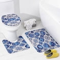 thumbnail image 4 of Blue And White Geometric Flowers Shower Curtain 4 Piece Set Bathroom Sets with Curtain Rug Toilet Cover And U Shaped Mat Watercolor Flower Bird Waterproof Shower Curtain for Bathroom Decor Set, 4 of 8