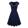 thumbnail image 3 of Vestido informal básico para mujer, para exteriores, para el hogar, de manga corta, ajustado, estilo camiseta, vestido estilo swing, minivestido liso con escote en V fruncido, 3 of 5