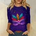 thumbnail image 2 of JGNGSHN Womens 3/4 Sleeve Tops Mardi Gras Shirts Trendy Crew Neck Blouses Casual Fashion Top, 2 of 5