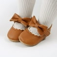 thumbnail image 2 of Baby Girls Mary Jane Flats with Bowknot Ballet Infant Princess Dress Shoes (6-12 Months,Brown), 2 of 6