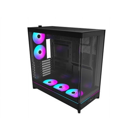 MONTECH HS02 PRO, ATX Mid-Tower PC Case, Gaming PC, High-Airflow, Reversible Layout, Sturdy Curved Tempered Glass Front Panel, 5x ARGB PWM Fan Pre-Installed, Sink-in Design, Toolless Panels, Black, US