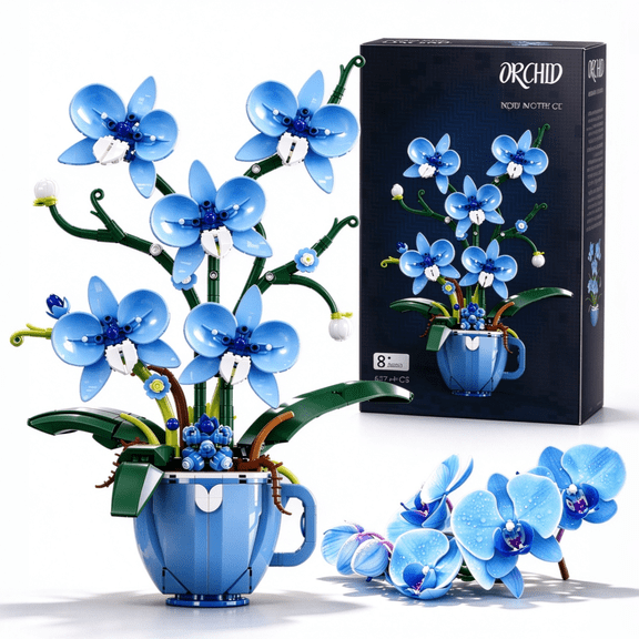 Zylopa Blue Orchid Flower Building Set with Vase, Plant Collection, 567 Pieces, Compatible with Lego Botanical Flowers