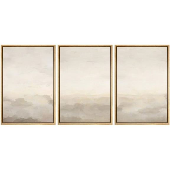 IDEA4WALL Framed Canvas Print Wall Art Set of 3 Pastel Abstract Beige & Grey Minimalist Pattern Nature Wilderness Modern Art Decorative Neutral Artwork for Home Decor - Natural 24"x36"x3
