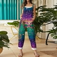 thumbnail image 4 of Fgvctg Mardi Gras Dressy Jumpsuits for Women Wide Leg Pant Carnival Party Spaghetti Straps Festival Mask Print Jumpsuits Sleeveless Bib Overalls Sprimg Romper Clothing With Pockets Light Purple M, 4 of 4