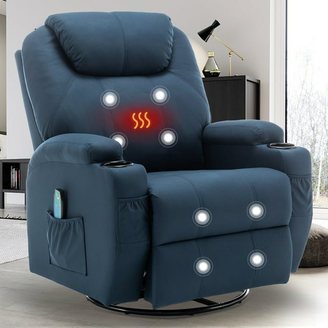 Korser Swivel Rocker Recliner Chair with Massage and Heat for Living Room,Blue