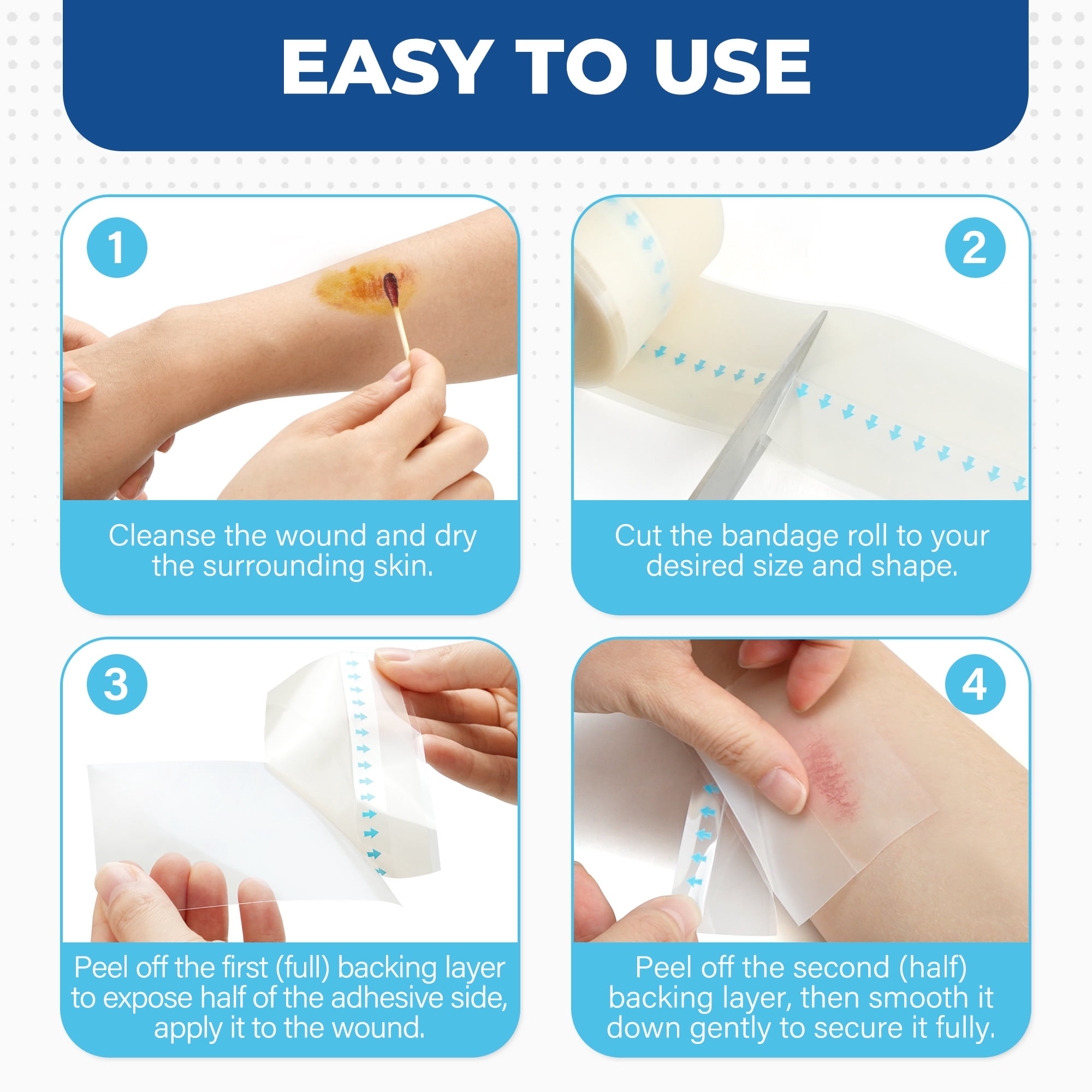 LotFancy Hydrocolloid Bandage Roll, 2in x 12ft, 3 Rolls, Waterproof Hydrocolloid Adhesive Dressing