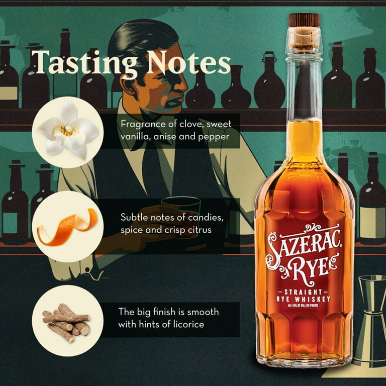 Sazerac Rye 6 Year Straight Rye Whiskey, 750ml 90 Proof - Walmart.com