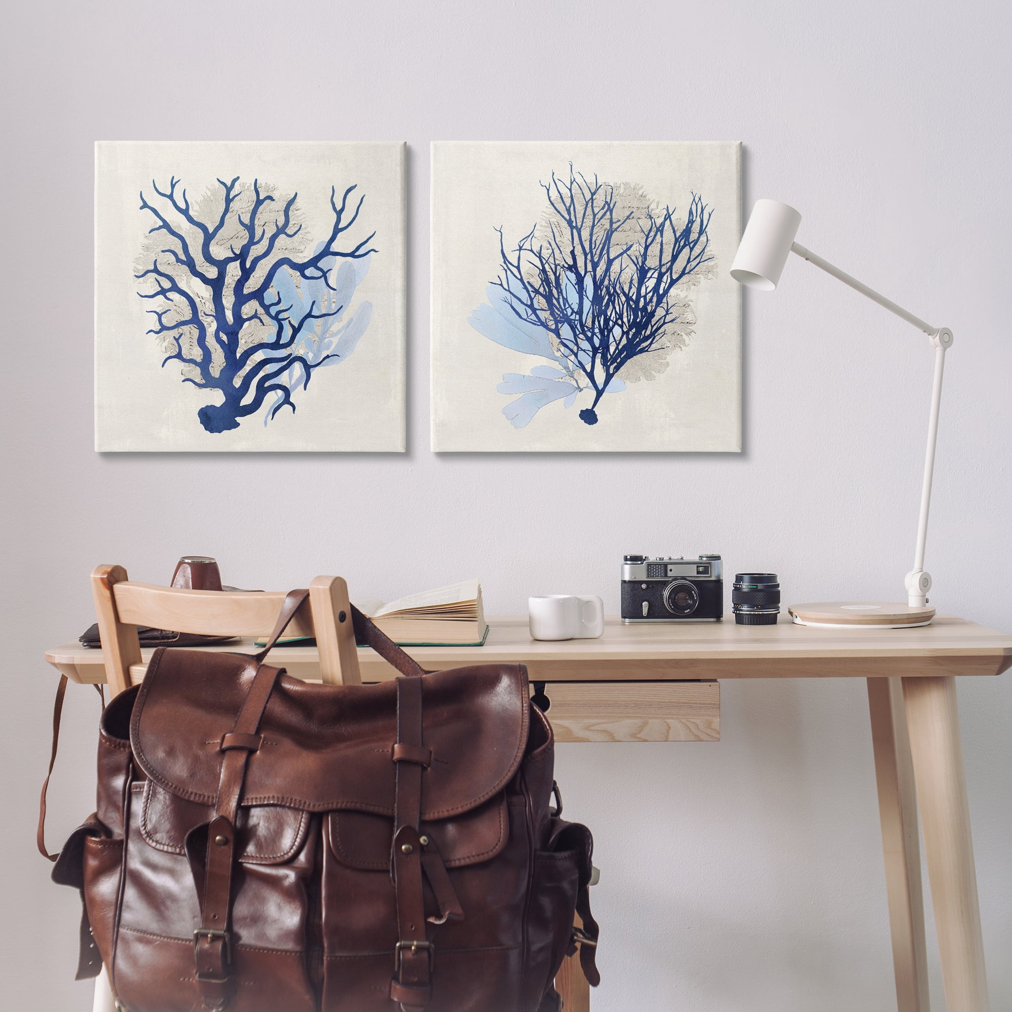 Stupell Industries Blue Coral Branches Nautical & Beach Painting Wrapped Canvas Art Print Wall Art, 24 x 24, Set of 2