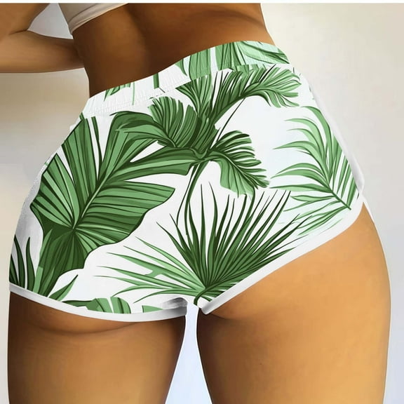 Xysaqa Womens Sexy Hot Pants Hawaiian Tropical Printed Shorts Stretch Casual Sports Lounge Shorts Summer Beach Vacation Clothes S-2XL