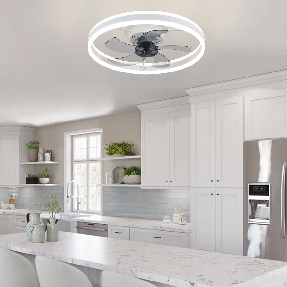JLPAN Low Profile Ceiling Fans with Light and Remote, 19.7in Ceiling Fan with Light Flush Mount Dimmable LED Fan Light Modern Ceiling Fans for Bedroom