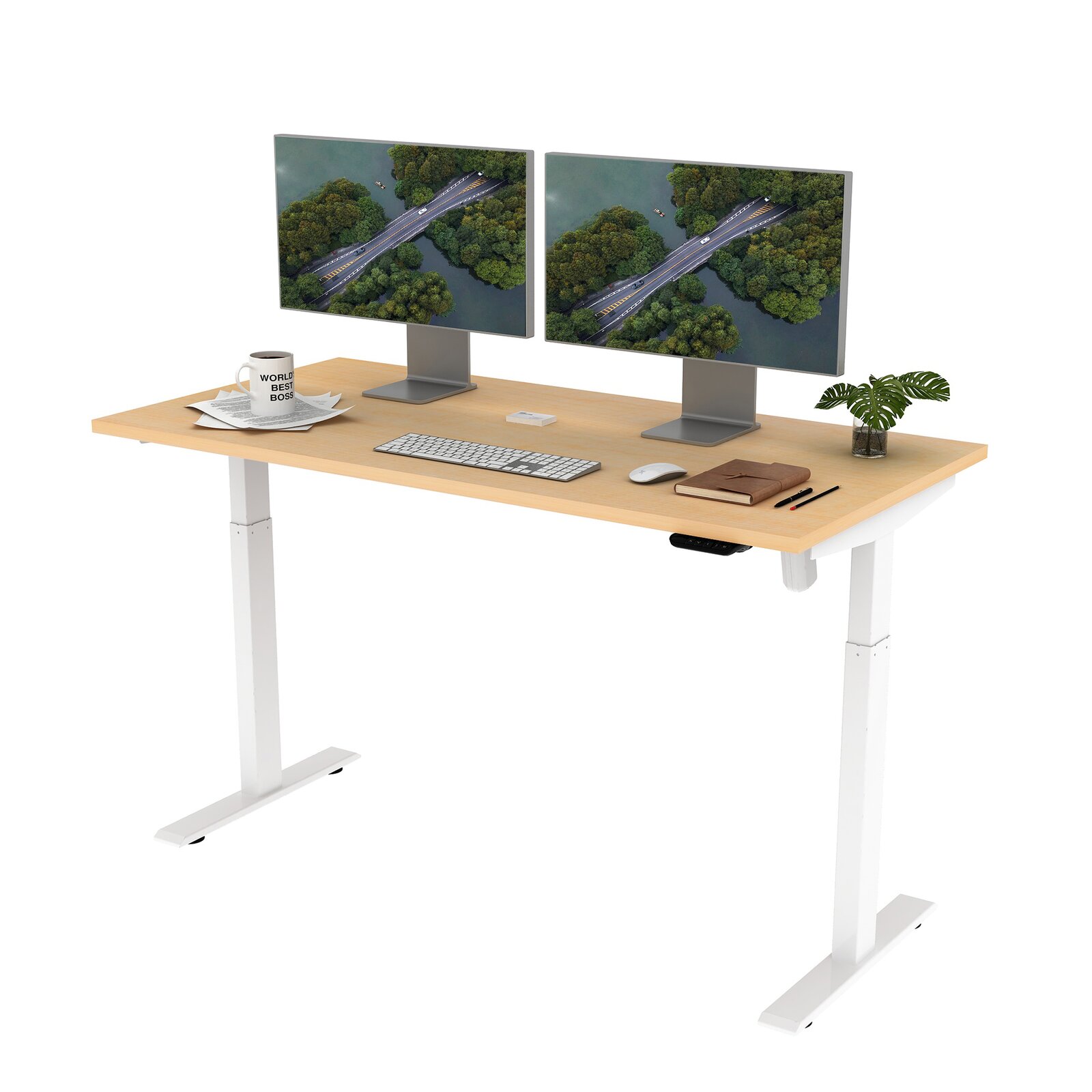 Iwamoto Height Adjustable Standing Desk, Knee Space 27'' H x 48'' W x