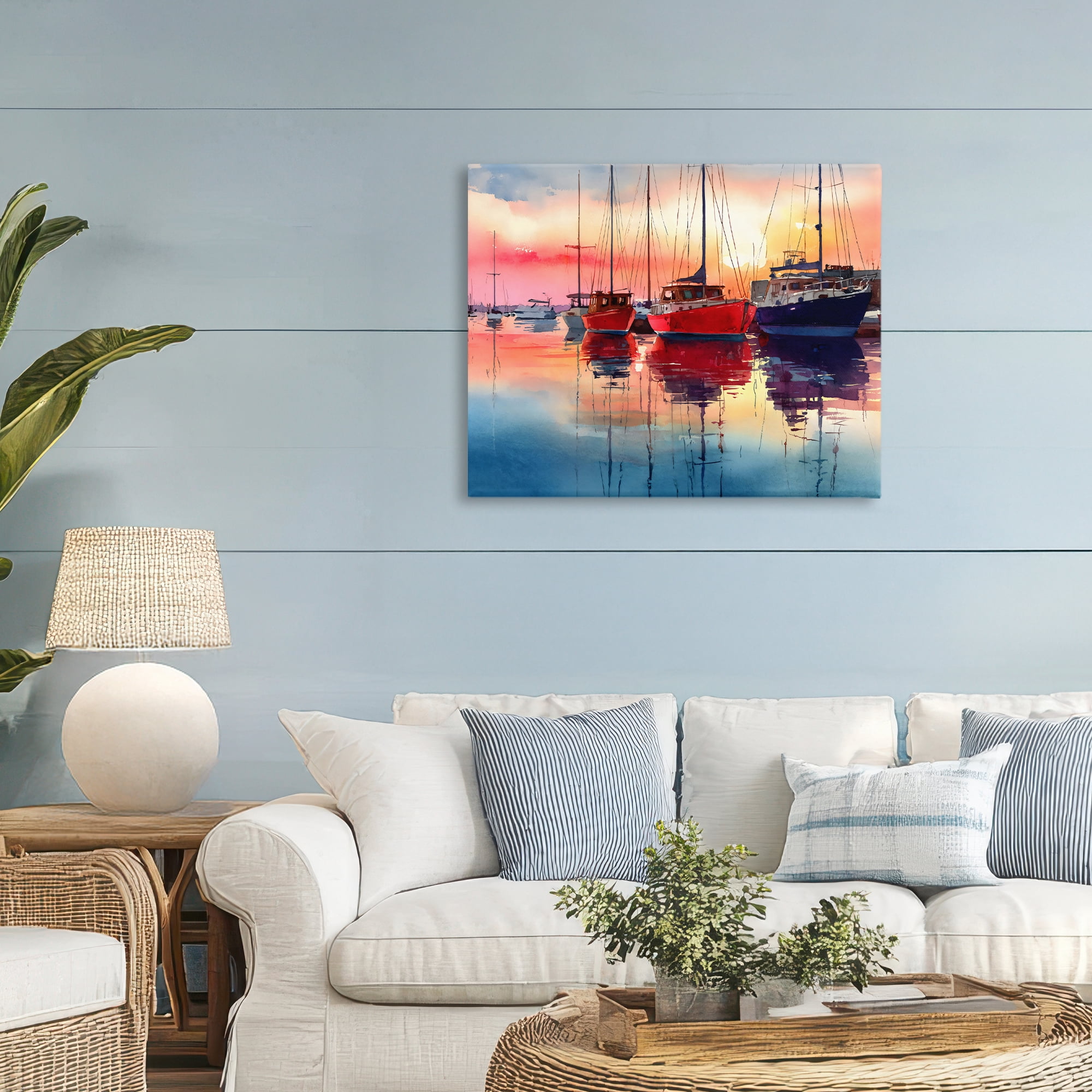 Stupell Industries Red & Blue Boats at Sunset Canvas Wall Art, design by Franklyn Gregory
