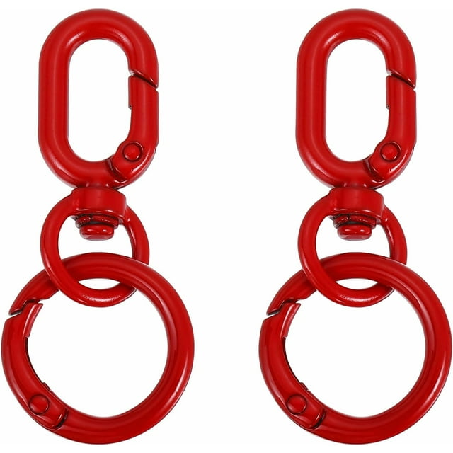 PATIKIL 2.2" Swivel Snap Hooks with Key Rings, 2Pcs Double Opening Metal Oval Swivel Spring Clasp Clip with O Ring for DIY Crafts Jewelry Lanyard Making, Red