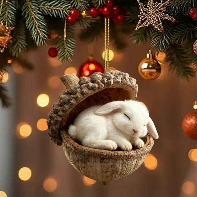 Adorno de árbol de Navidad acrílico plano 2D con agujero | Diseño de piña caprichoso | Decoración navideña para coche y hogar | Colgante de árbol festivo con aro para colgar