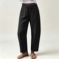 thumbnail image 6 of Summer Linen Pants for Women Wide Leg Palazzo Cotton Drawstring Casual Beach Vacation Boho Trousers with Pockets, 6 of 7