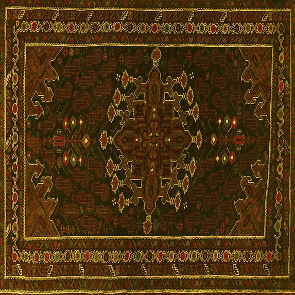 Ahgly Company Machine Washable Indoor Square Persian Yellow Traditional Area Rugs, 3' Square