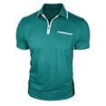 thumbnail image 4 of IWRICH Men's Short Sleeve Polo Shirts Quarter-Zip Casual Slim Fittops Lapel Neck Basic V Neck Tees Dark Green XXL, 4 of 7