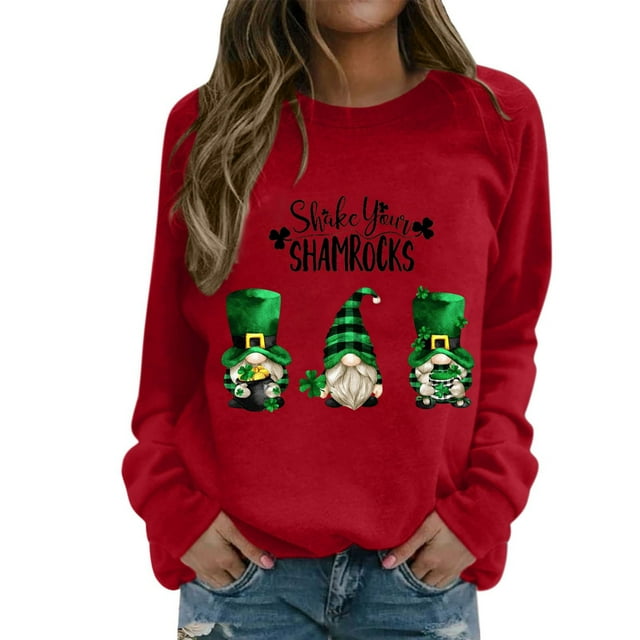 Bmisegm Sweat à Capuche Décontracté pour Femmes, Col Rond avec Manches, Imprimé Partiel de Quatre Feuilles, Rouge m