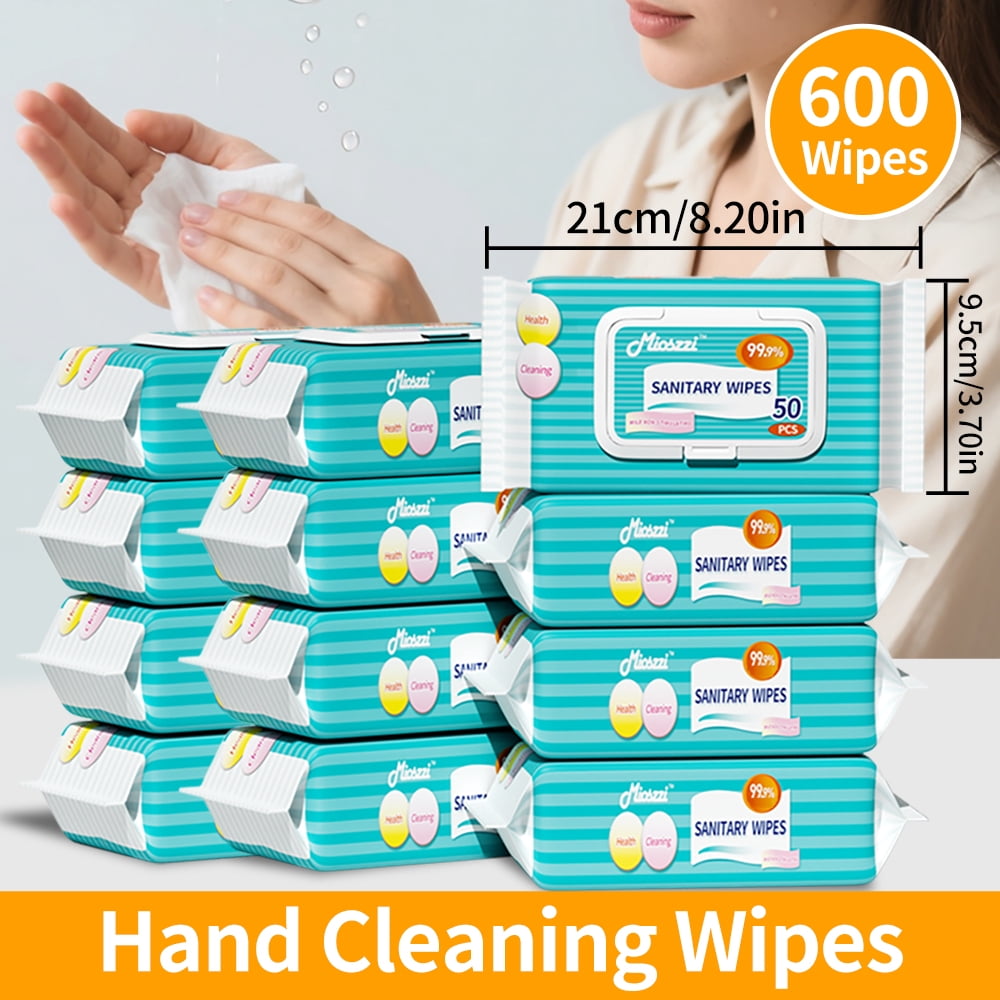 Mioszzi Unscented Non-Alcohol All-Purpose Sanitary Wipes, 12 Packs 600 Total Wipes