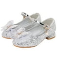thumbnail image 2 of MEZZALL Girls Sandals Closed Toe Heels Wedding Party Shoes Sequins Bow For Toddler Lovely Footwear, Silver, 9.5-10 Years, 2 of 5