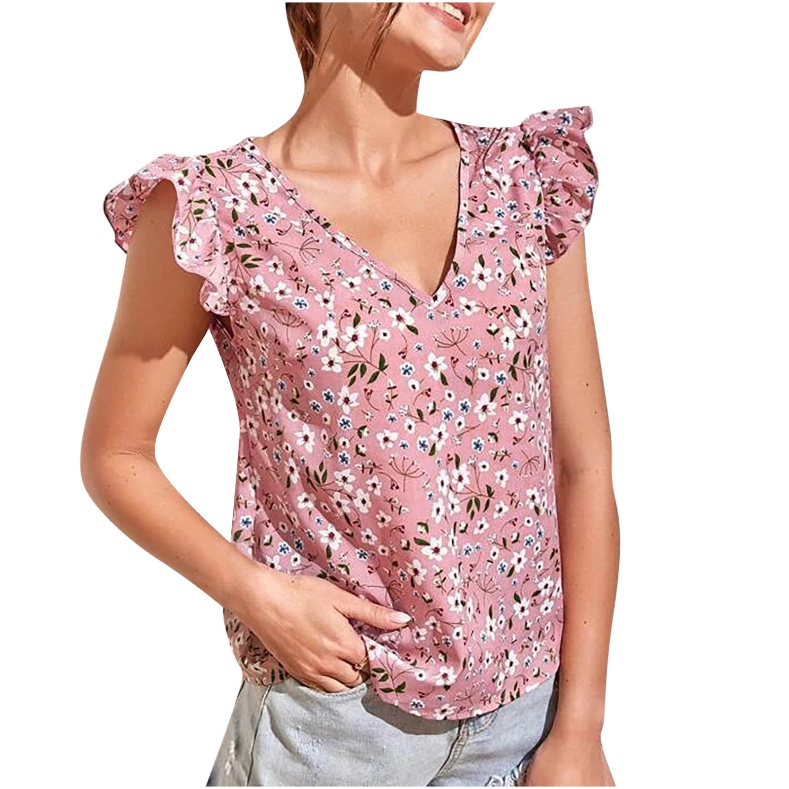 Top Sans Manches for Women Elegante Chemise Boheme Florale Decontractee Debardeur Imprime Fleur V Cou Blouse Tops Walmart