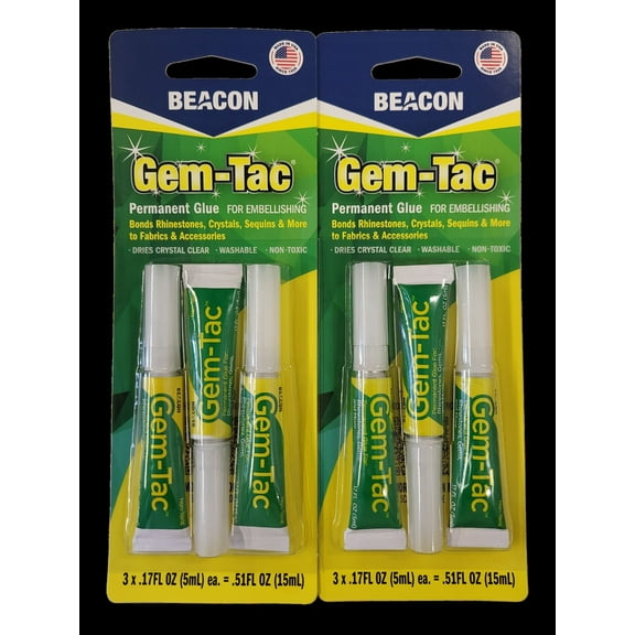 Beacon Gem-Tac Permanent Glue for Embellishing, MINI 3 Pack, 0.51 FL OZ Total, Clear 2 PACKS