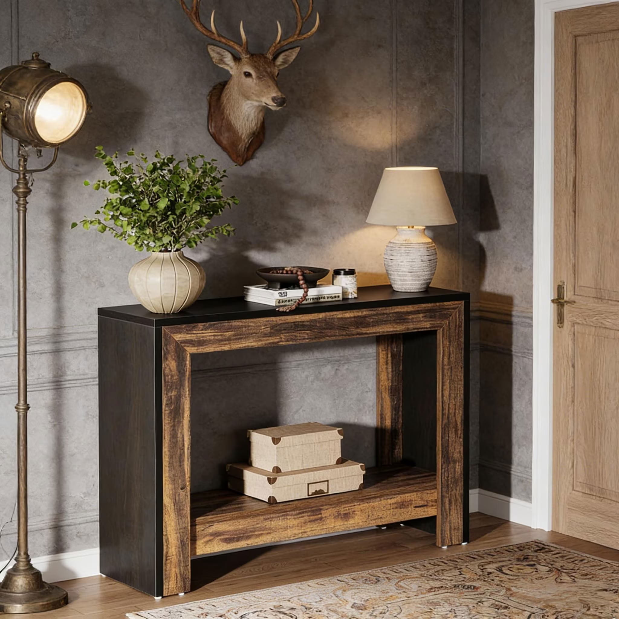 MAYEERTY 41.3" Farmhouse Console Table, Rustic Wood Entryway Table with Open Storage Shelf, for Living Room, Hallway, Small Spaces