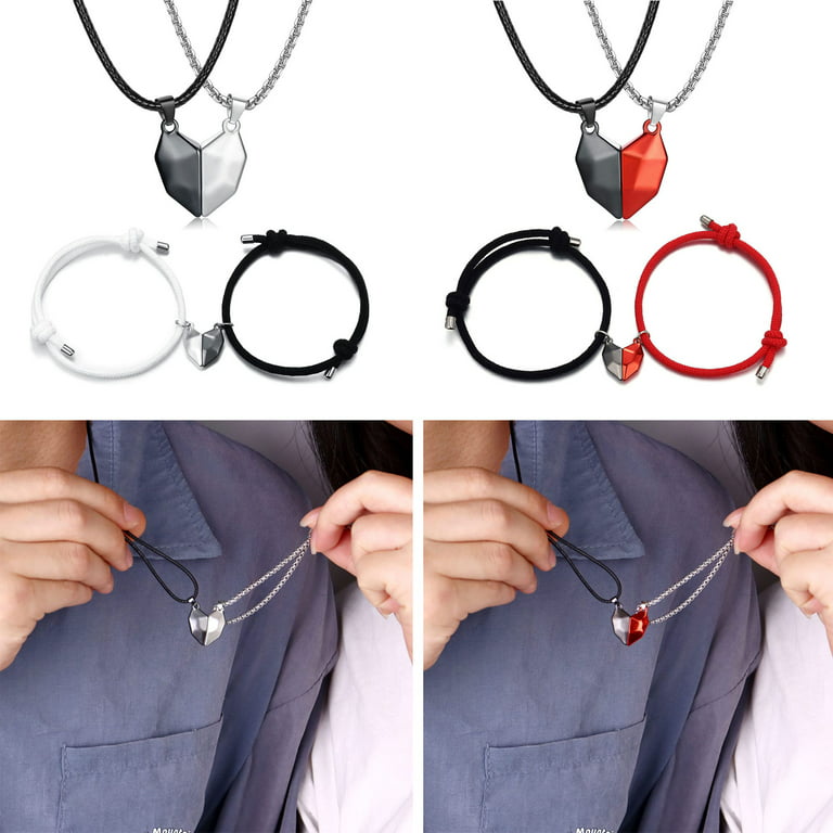 GENEMA 4Pcs Matching Necklaces Bracelets for Couples Magnetic Wrist Chain  Charm Jewelry 