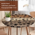 thumbnail image 4 of Brown Beige Round Tablecloth, Fitted Table Cover with Elastic for 45"-54" Round Tables, Rustic Farmhouse Dog Paw Vintage Table Cloth Outdoor Indoor Dinning Party Waterproof Tablecloths, 4 of 7