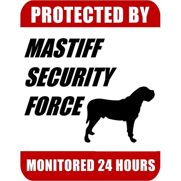 PCSCP Protected By Mastiff Security Force Monitored 24 Hours 9 inch x 11.5 inch Laminated Dog Sign