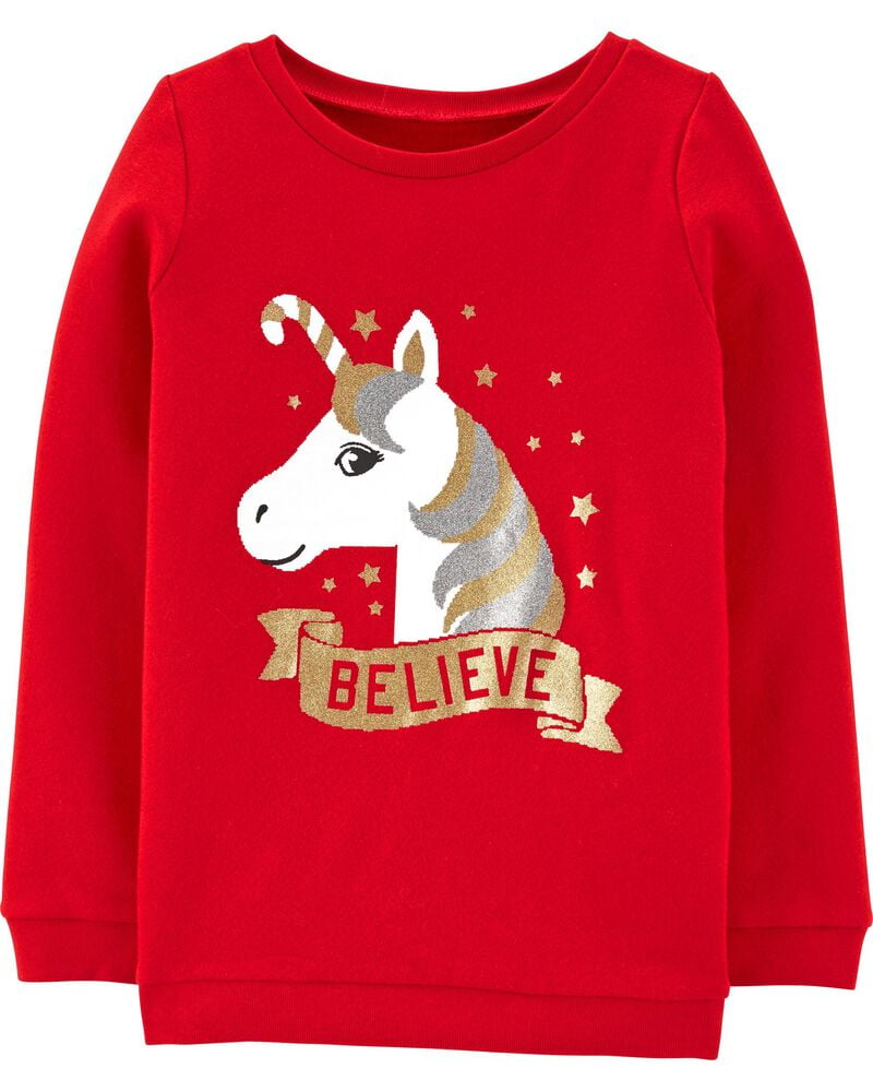 Girls Unicorn Festive Christmas Jumper Kids Sweatshirt 