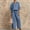 Navy plus size boho vacation outfits a1, variant on Women's Plus Size 2 Piece Set V Neck Puff Sleeve Blouse Wide Leg Pants Solid Boho Vacation Outfits Loose Casual Cruise Travel Clothes, Navy S