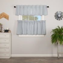VHC Brands Sawyer Mill Blue 3 PC Ticking Stripe Curtain Set (1 Valance 16x72 and 2 Tier 24x36)