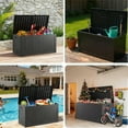 thumbnail image 6 of Decksplore 110 Gal Patio Storage Box, Lockable, UV-Resistant, HDPE Waterproof Deck Box, Patio Storage Bench for Backrests, Planter, Pool Toy (Black), 6 of 9