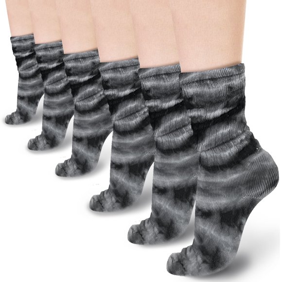 Basico Lightweight Slouchy socks for women | Black Tie Dye Slouch Socks for Girls | Scrunch Socks | (6PK, Shoe Size 5-9 1/2)