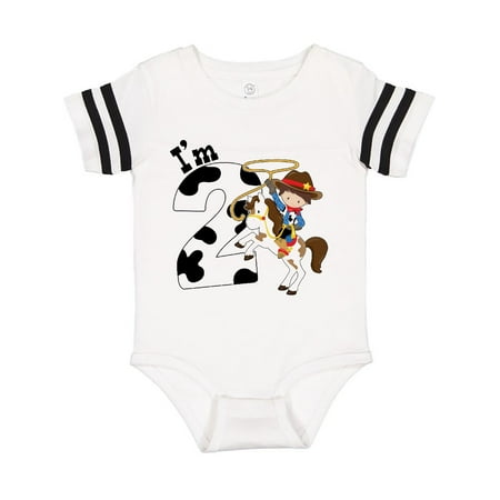 

Inktastic I m Two-cowboy riding horse birthday Gift Baby Boy Bodysuit