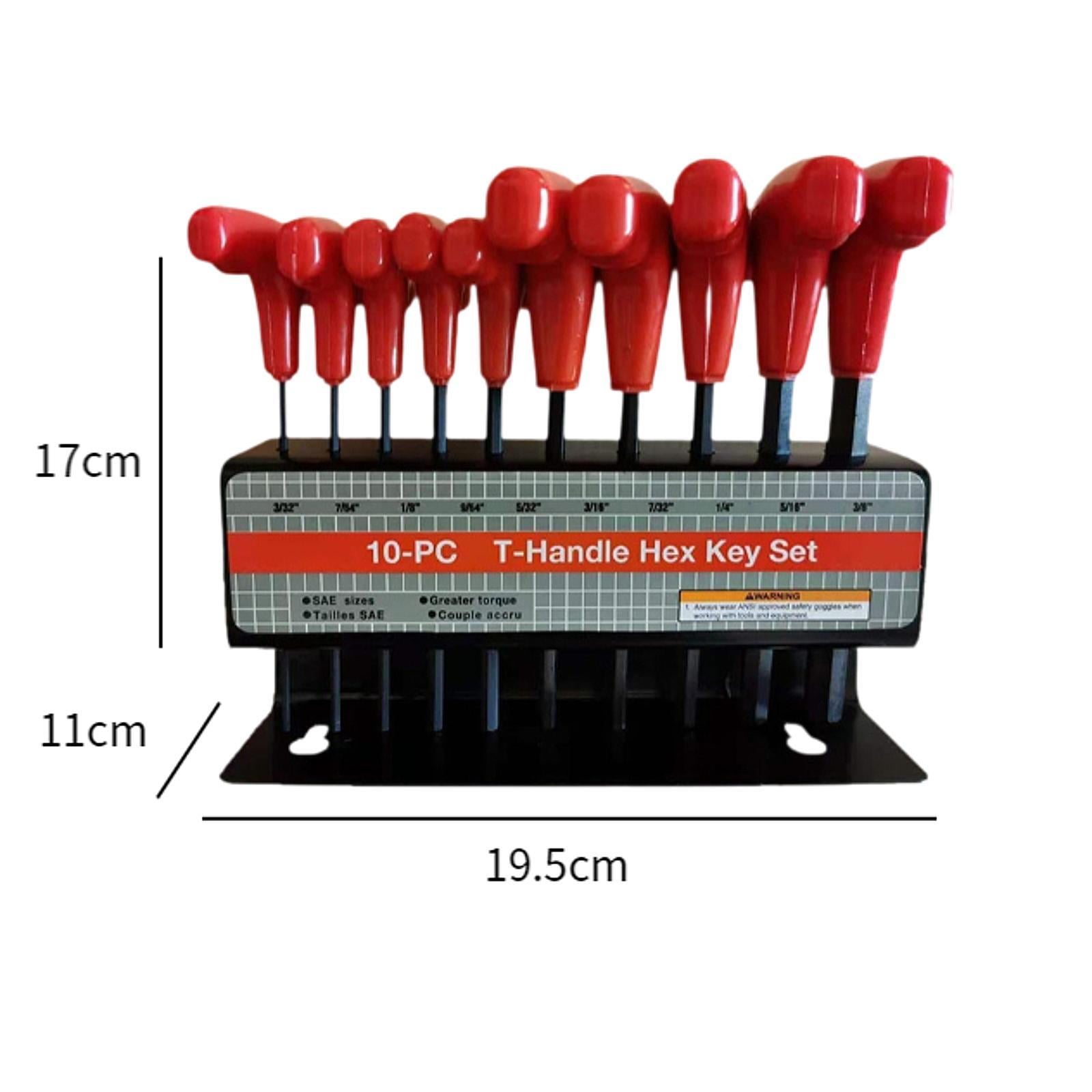 Colaxi 10x Generic T Handle Allen Wrench Set Hex Key Wrench Set Practical Professional Easy to Use Hexagon Spanner Set for Cars Inch
